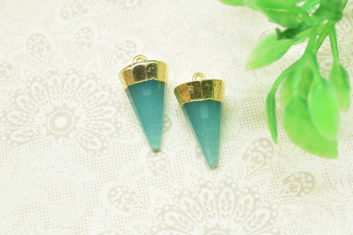 Aqua Chalcedony Spike Point Pendant,Handmade Triangle Faceted Pointed Charm,Pendant Jewelry Making Supply,Gemstone Single Bail Connector