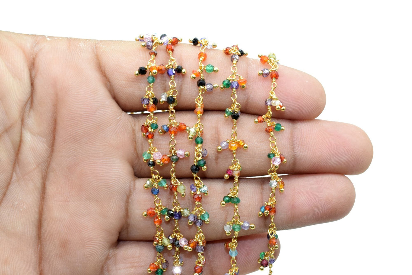 Multi Stone Cluster Rosary Chain, gold Plated Chain, Wire Wrapped Chain, DIY Jewelry, Jewelry Supply,jewelry finding,jewelry making chain,