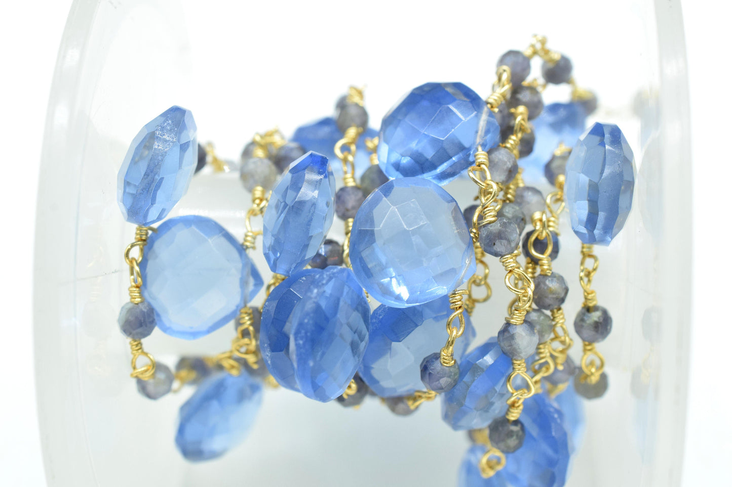 Iolite 3mm Beaded Chain,Gemstone Rosary Chain,3mm,Faceted Beads,Briolette Drilled Teardrop Shape Chain,Beaded Chain Jewelry,Blue Iolite Bead