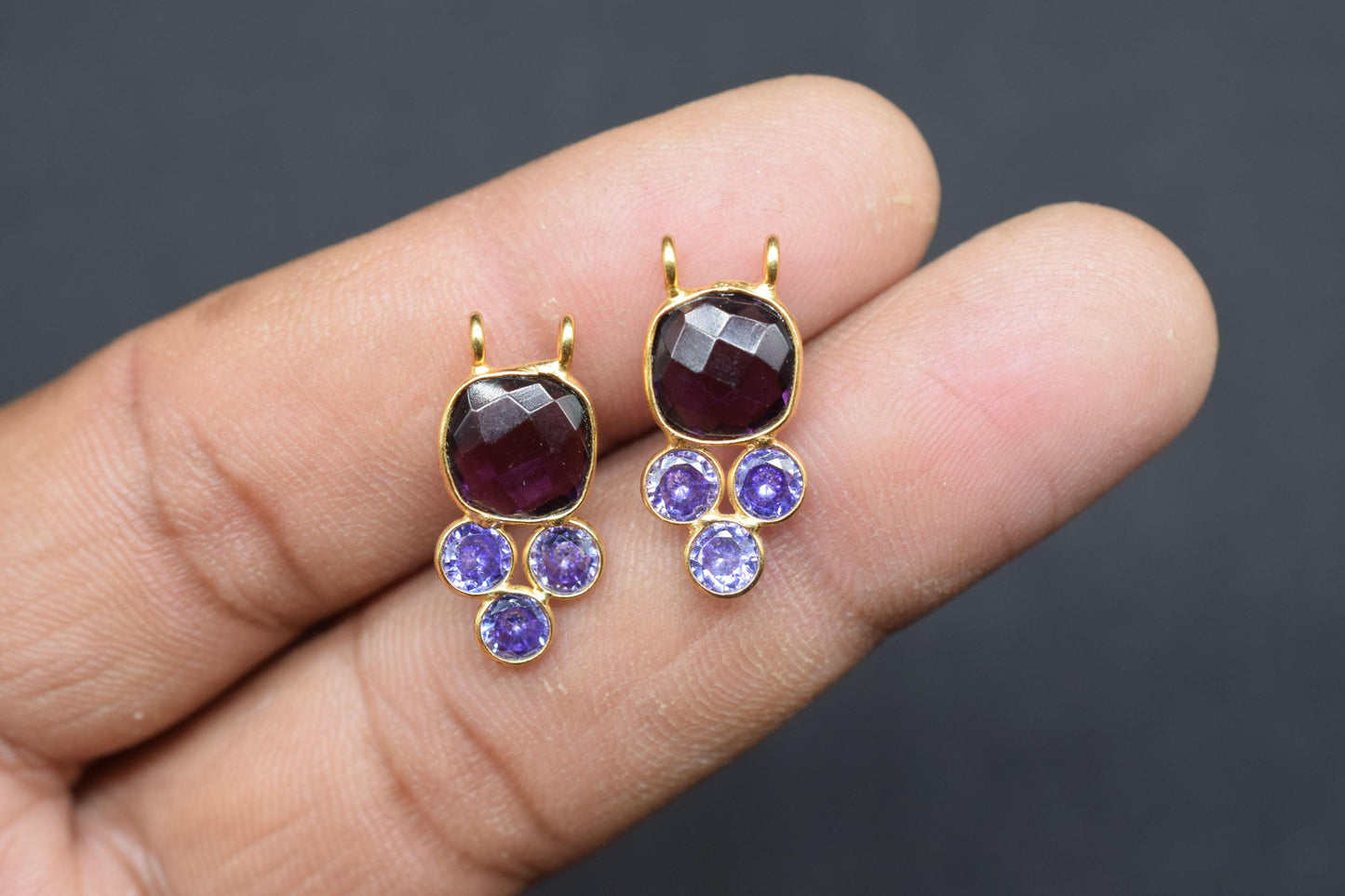 Amethyst Quartz 8mm Cushion shape Bezel charms,Amethyst Pendant,Purple Gemstone connector,Amethyst Jewelry,Cubic zirconia Bezel charm,p001