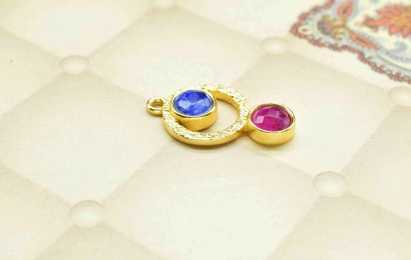 Sapphire Pendant , Ruby Pendant , Multi Gemstone Handmade Pendant , Gold Plated Connectors ,Single Bail Gemstone Connector Charm