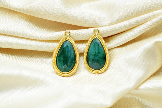 Emerald 12X20mm Bezel Charms,Gemstone Bezels,Boho Pendant Charms,Single Bail Pendant,Handmade Brass Pendant,Bezel Connectors,B'day Gift
