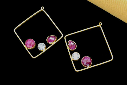 Natural Ruby Component Dangle Earrings,Finding Necklace Component Jewelry,32mm Square Shape Earring Connector,Handmade Earrings,Components