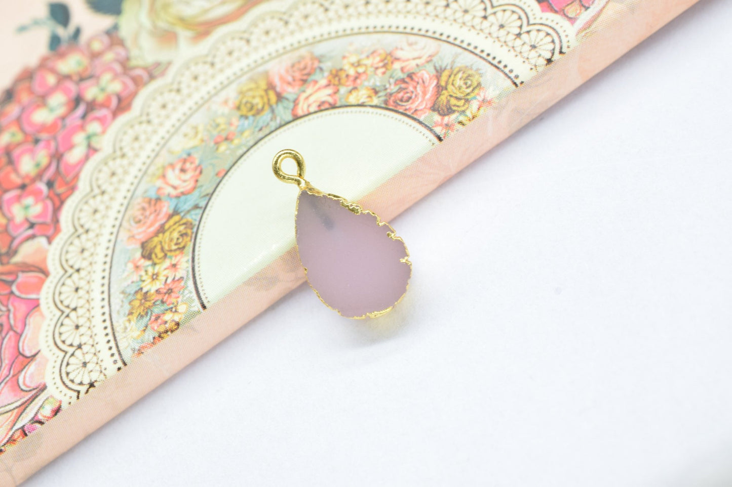 Rose Quartz Teardrop Pendant Charms,Handmade Cabechon Pendant,Necklace Connector,Charms Jewelry,Gemstone Electroplated,Single Bail Connector