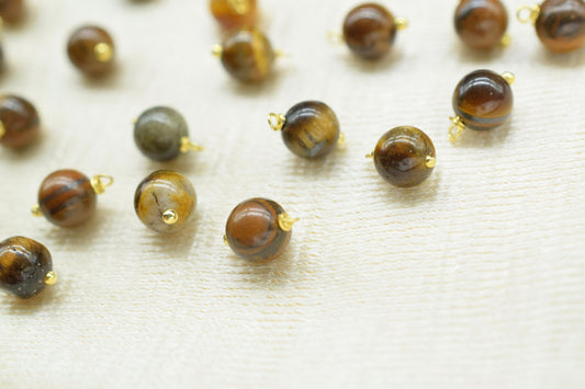 Tiger Eye Round Smooth Beads/Earring Components/Tiger Eye 6mm Single wire wrapped Beads/Round Beads Connector/Gemstone Beads/Gift