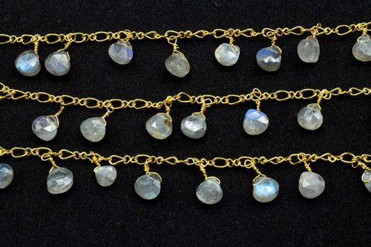 Labradorite 6mm Heart Shape briolette Chain,Labradorite Heart Shape Rosary Chain,Sold By Foot,labradorite briolette beaded chain,labradorite