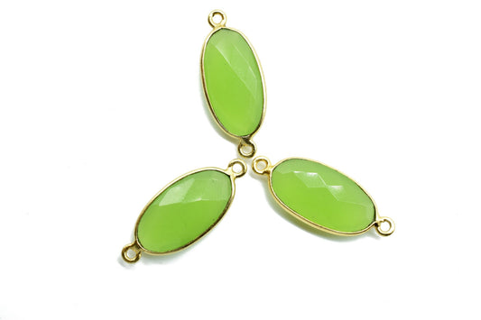 Prehnite 10x20mm oval shape double loop connectors,Gold bezel,Prehnite Connector Bezel Set,Jewelry Making Supplies,Prehnite gold Connectors