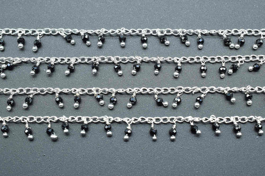 2mm Black Onyx Cluster Rosary Chain,Dangle Beads Chain,Jewelry Making Rosary,Wire Wrapped Beads Chain,Link Chain,Gemstone Chain By Foot,Bead