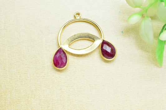 Natural Ruby Pendant/Gold Plated Charms/Ruby Faceted Cut Jewellery/Gemstone Pendant/Handmade Teardrop Jewelry/Components Pendant/Single Bail