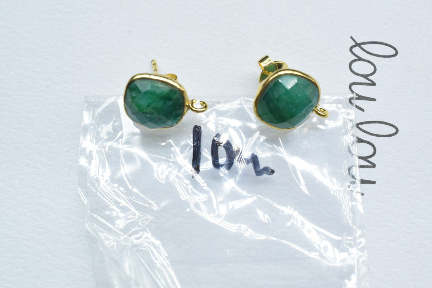 Emerald 10mm Cushion Earring Connector,Jewelry Making Supply,Emerald connector post stud,Gold Plated Earring Connector,Emerald Earring links