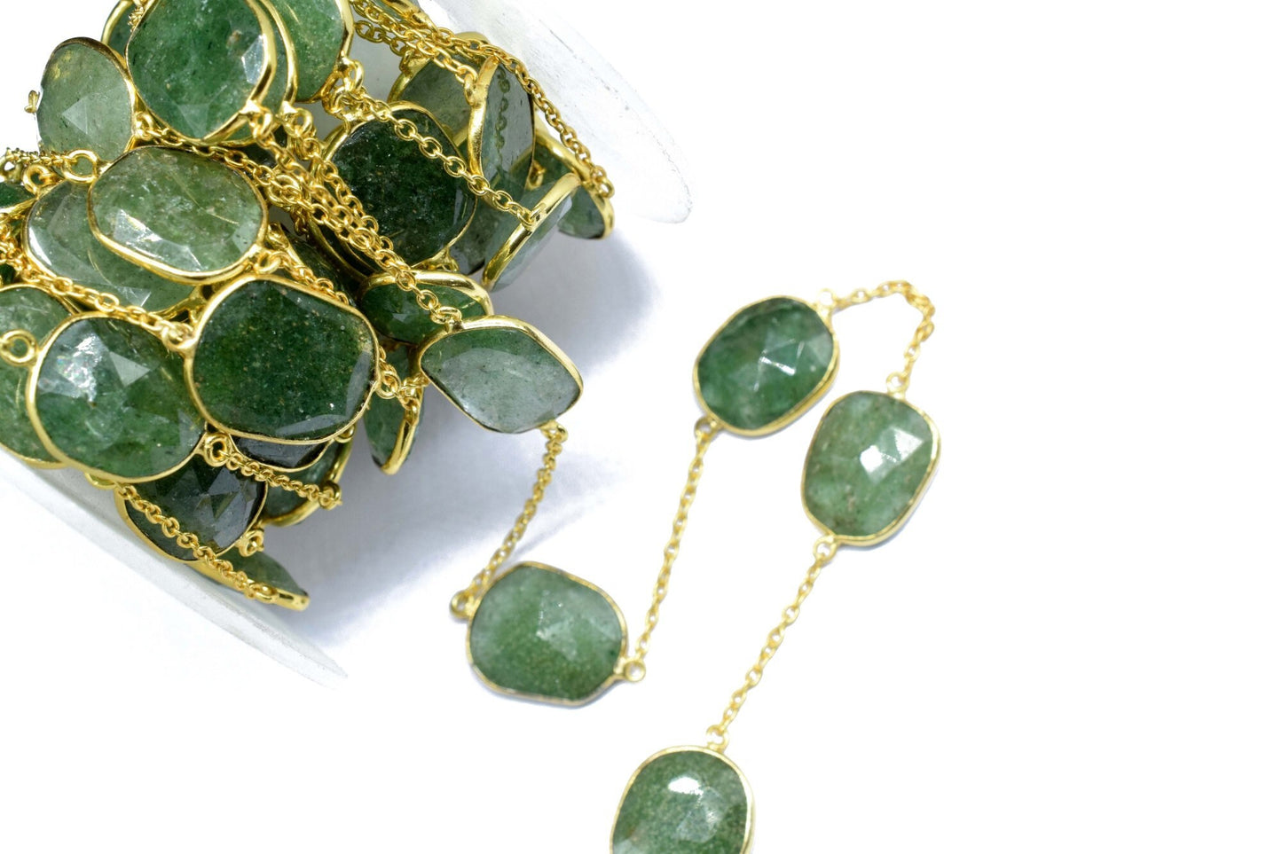 Green Stawbery Faceted Bezel Connector,Green Quartz Bezel Chain,Free Size Gemstone Connector,Jewelry making chain,Green Quartz Bezel Jewelry