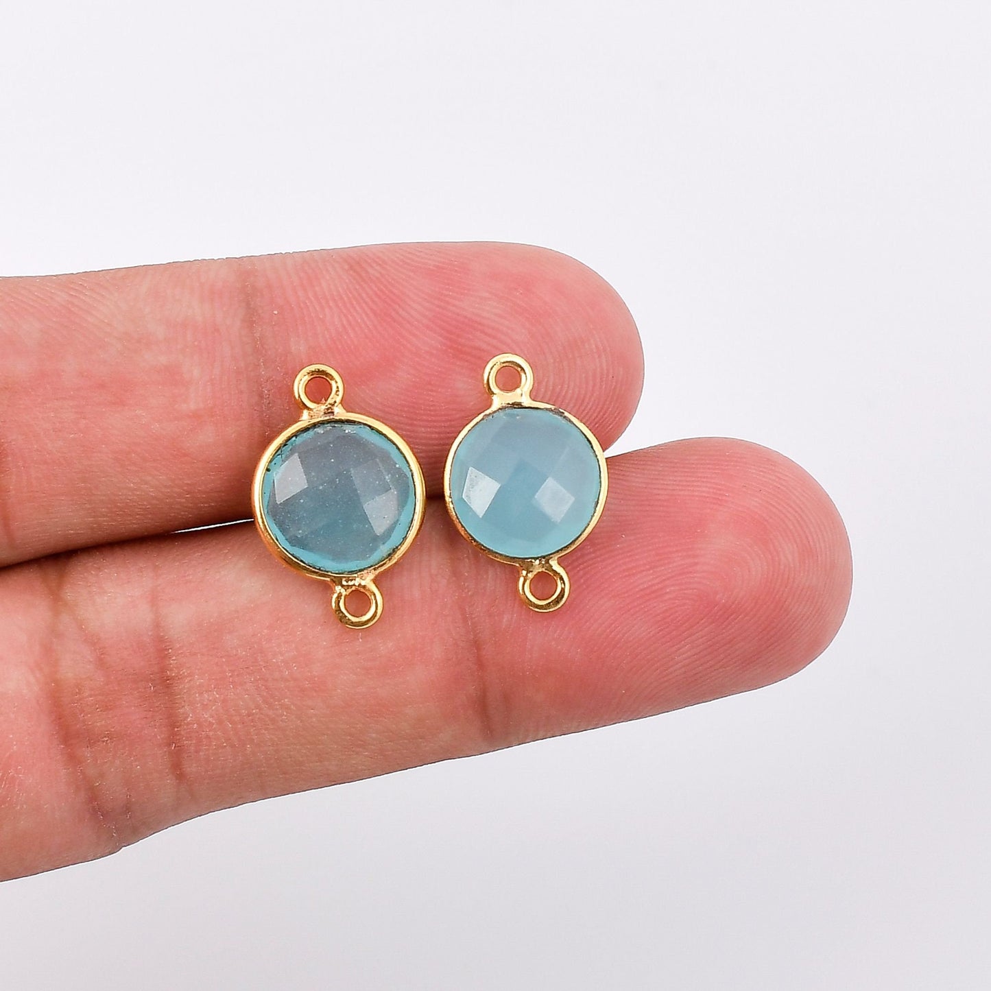 Peru chalcedony 10mm Round Bezel connector,Chalcedony Gold Plated bezel,Peru chalcedony Bezel,Gold Vermeil Bezel,jewelry Gold-Filled bezel