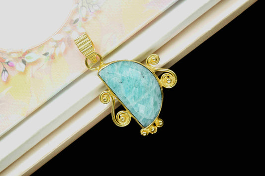 Amazonite 14x24mm Half Moon Pendant, Moon Charm Pendant,Gemstone Half Moon Pendant,Amazonite Half Moon Pendant Jewelry,Pendant Jewelry, Gift