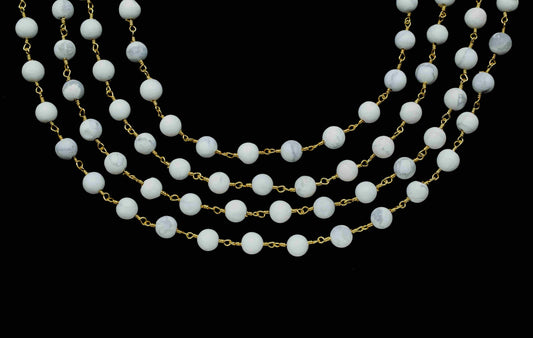 Dendrite Opal Smooth 6mm Round Dangling Chain,Dendrite Brass Wire Wrapped Beaded Chain Jewelry Making,Opal Necklace,Opal Grape beads Chain