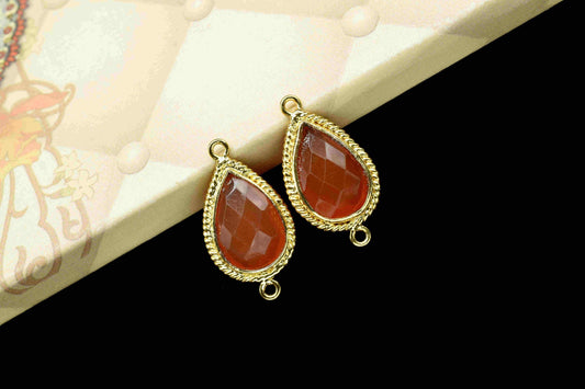 Natural Carnelian Gemstone 9x13mm Teardrop Shape Charms,Carnelian Double Bail Connector Jewelry,Pear Shape Pendant,Gemstone Bezels Charms