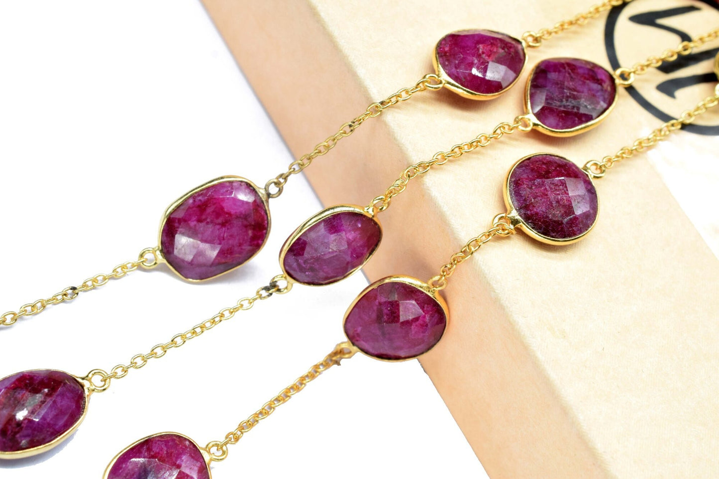 Ruby Faceted Bezel Chain Connector, Ruby Bezel Chain, Free Size Gemstone Connector, Jewelry Making Chain, Handmade Chain, Ruby Bezel Jewelry
