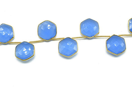 Blue chalcedony 15mm Hexagon shape charms 10 pieces strand pack,Blue chalcedony side drilled charms, bezel,Gemstone Hexagonal Charm,Jewelry