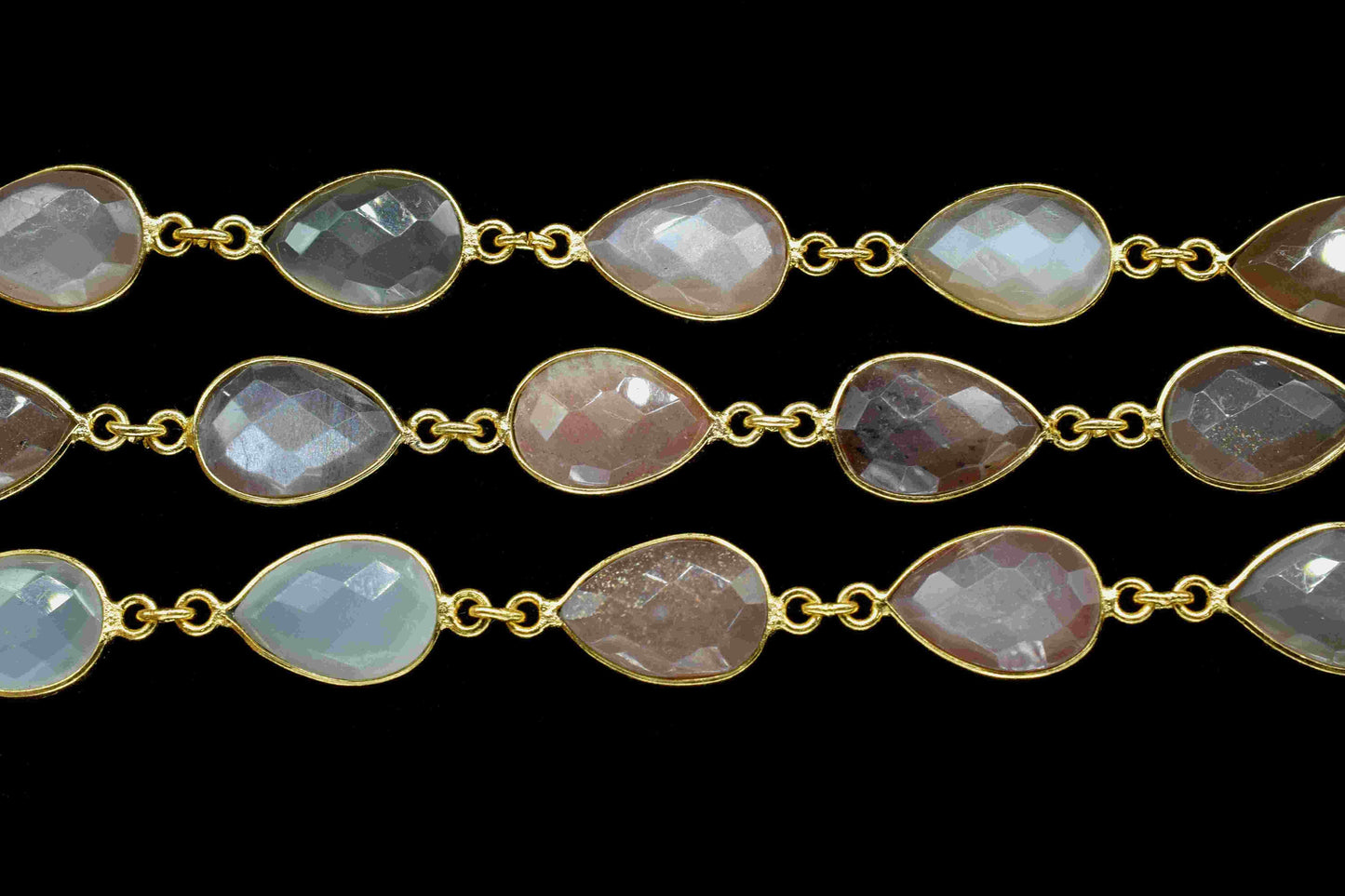 Multi Moonstone Bezels Chain,Moonstone 9x13mm Bezel,Gemstone Link Connector,Moonstone Faceted Brass Chain,Bezels Link Chain,Gemstone Jewelry