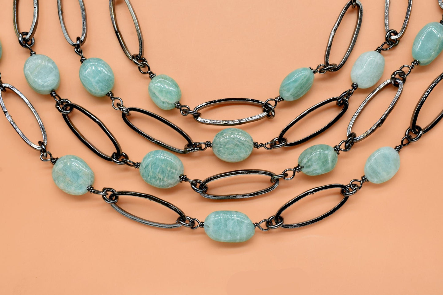 Amazonite connector link Chain, Natural Amazonite Bezel Chain, Amazonite Oval Shape Connector Chain,Amazonite Chain,Amazonite Fingding bezel