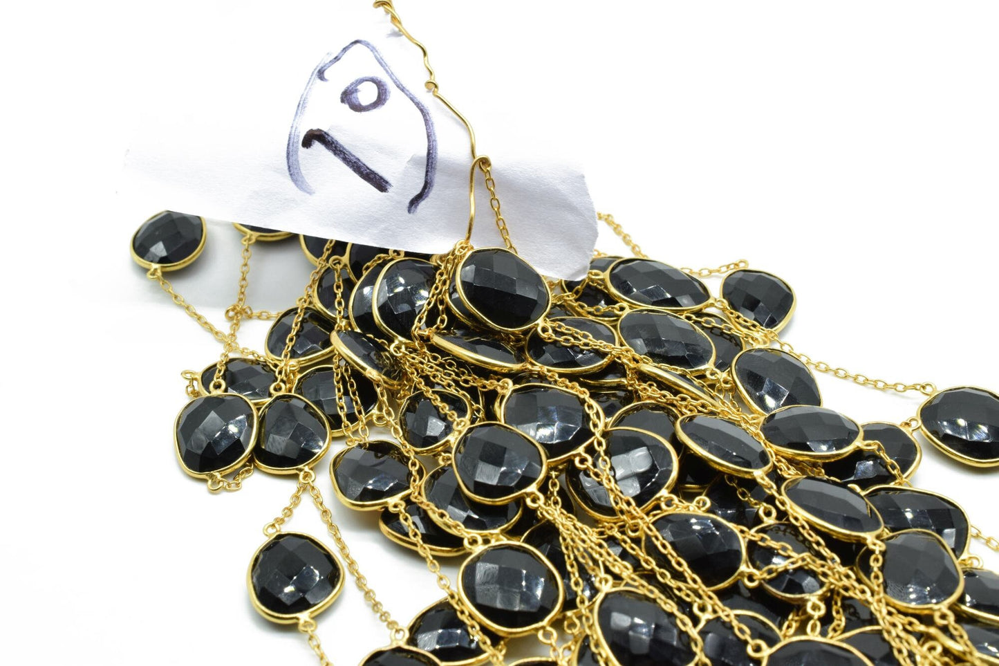 Black Onyx Gold Plated Bezel Connector Chain,Black Onyx connector chain,Black Onyx Free shape bezel connector chain,Bezel continuous chains