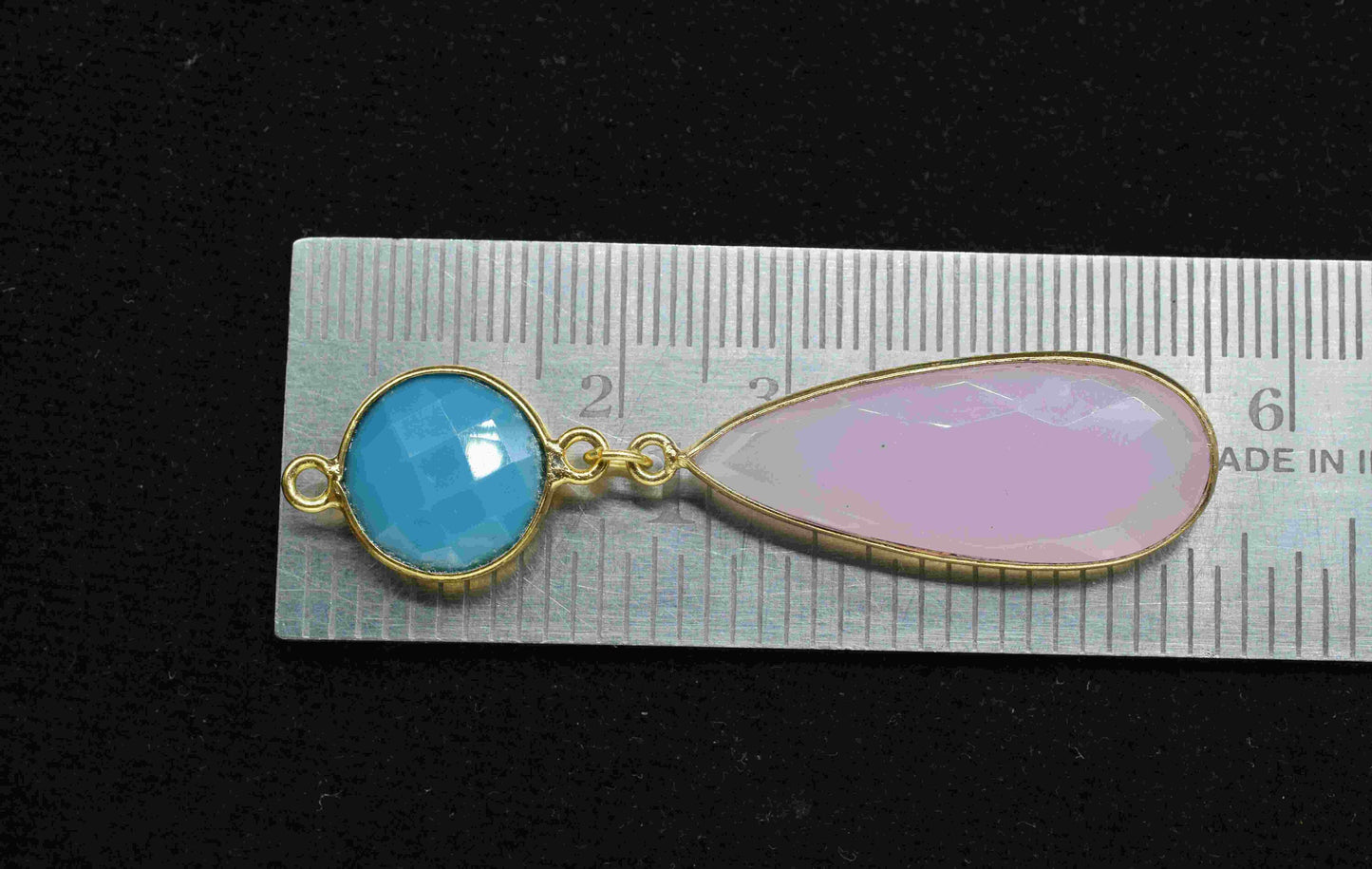 Multi Gemstone Dangle pendant Charms,Pink Chalcedony pendant Connector,Turquoise Dangle Earring,Handmade Station Bezel Link,Component Gift