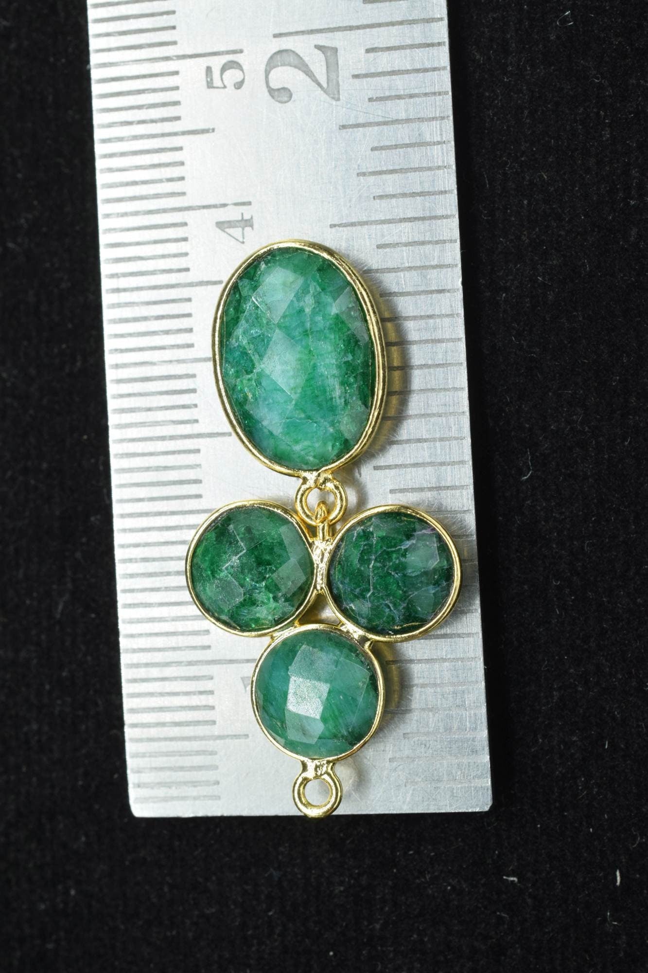 Natural Emerald Earring Connector,Emerald Link Connector,Gemstone Pendant Jewelry,Emerald Bezels Charm Pendant,Handmade Component Jewelry