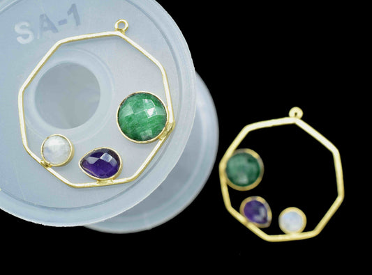 Multi Stone Pendant,Emerald Gemstone 10mm Round Shape Pendant,Amethyst Pendant,Moonstone Faceted Gemstone,Finding 32mm Hexagon Shape Jewelry