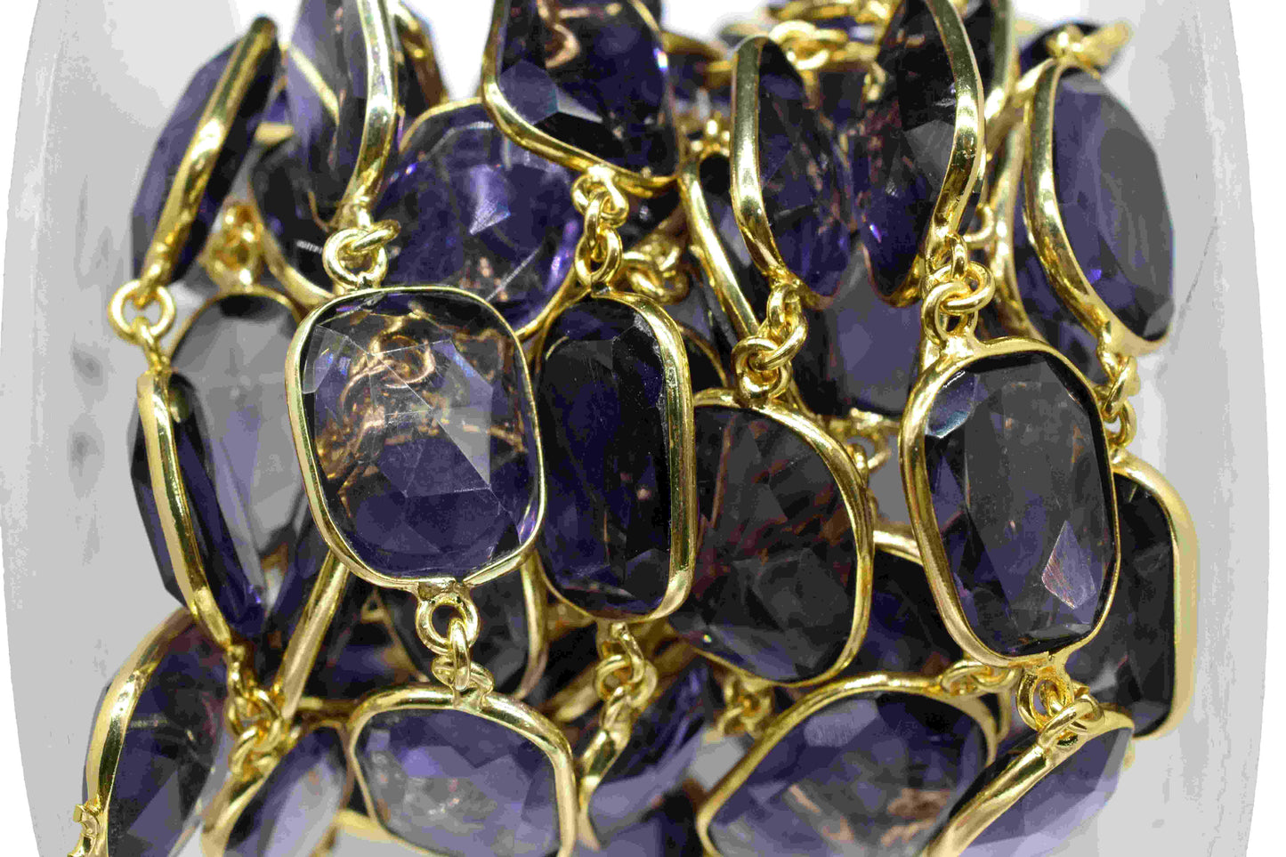 Amethyst Rectangle Shape Bezel Link Chain,Amethyst jewelry,Amethyst Cut Stone Bezel Chain,Handmade Bezel Link Connector,Jewelry Making Chain