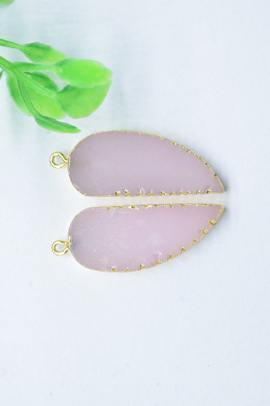 Rose Chalcedony Angel Wings Pendant,Handmade Leaf Shape Connector,Rose Quartz Connectors Jewelry,Single Bail,Gemstone Leaf Pendant Necklace