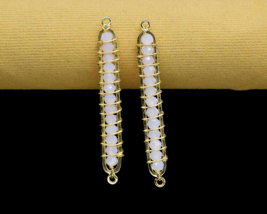 Pink Quartz beaded Bar Finding Connector,Pink Quartz Bar Pendant Necklace,Pink Bar Bracelet,Beaded Bar Finding Component,Pink Quartz jewelry