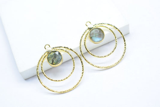 Fleshy Labradorite Round Faceted Bezel Connector,designer Bezel Connectory,Grey Gemstone Pendant,Jewelry Making Supply,Labradorite Earrings