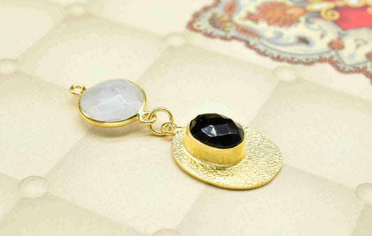 Moonstone Pendant Charms , Black Onyx Dangle Earring Component , Multi Gemstone Dangle Earring , Component Jewelry , B'day Gift