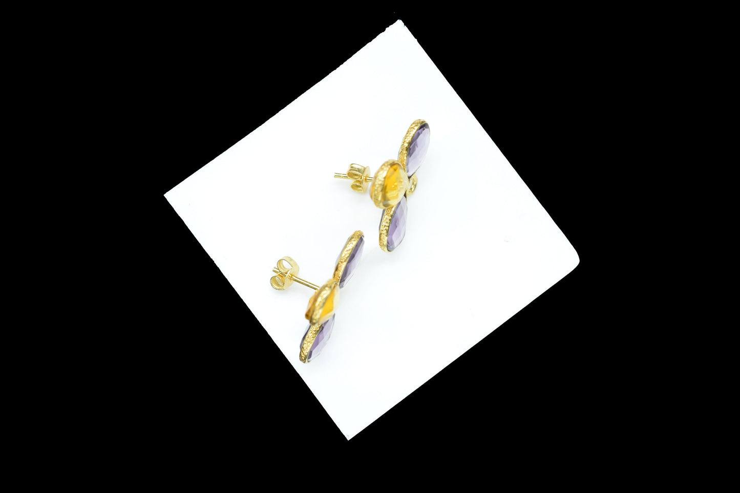 Amethyst Gemstone Earring Connector/Gold Plated Jewelry/Citrine Jewelry/Bezel Component/Jewelry making Stone/Amethyst Pear Shape Stone/Gift