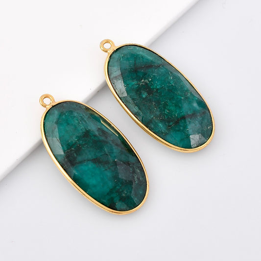 Emerald 14x28mm Bezel Charm Pendant,Oval Shape Gold Plated bezel,Gold Vermeil Bezel,Emerald jewelry making charm,Gold-Filled bezels charms