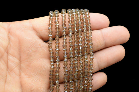 Smokey Quartz Faceted Beads/Loose Stone Beads/JewelryMaking Beads/Smokey Quartz Beads Strand/Rondelle Beads/13 inche beads Strand