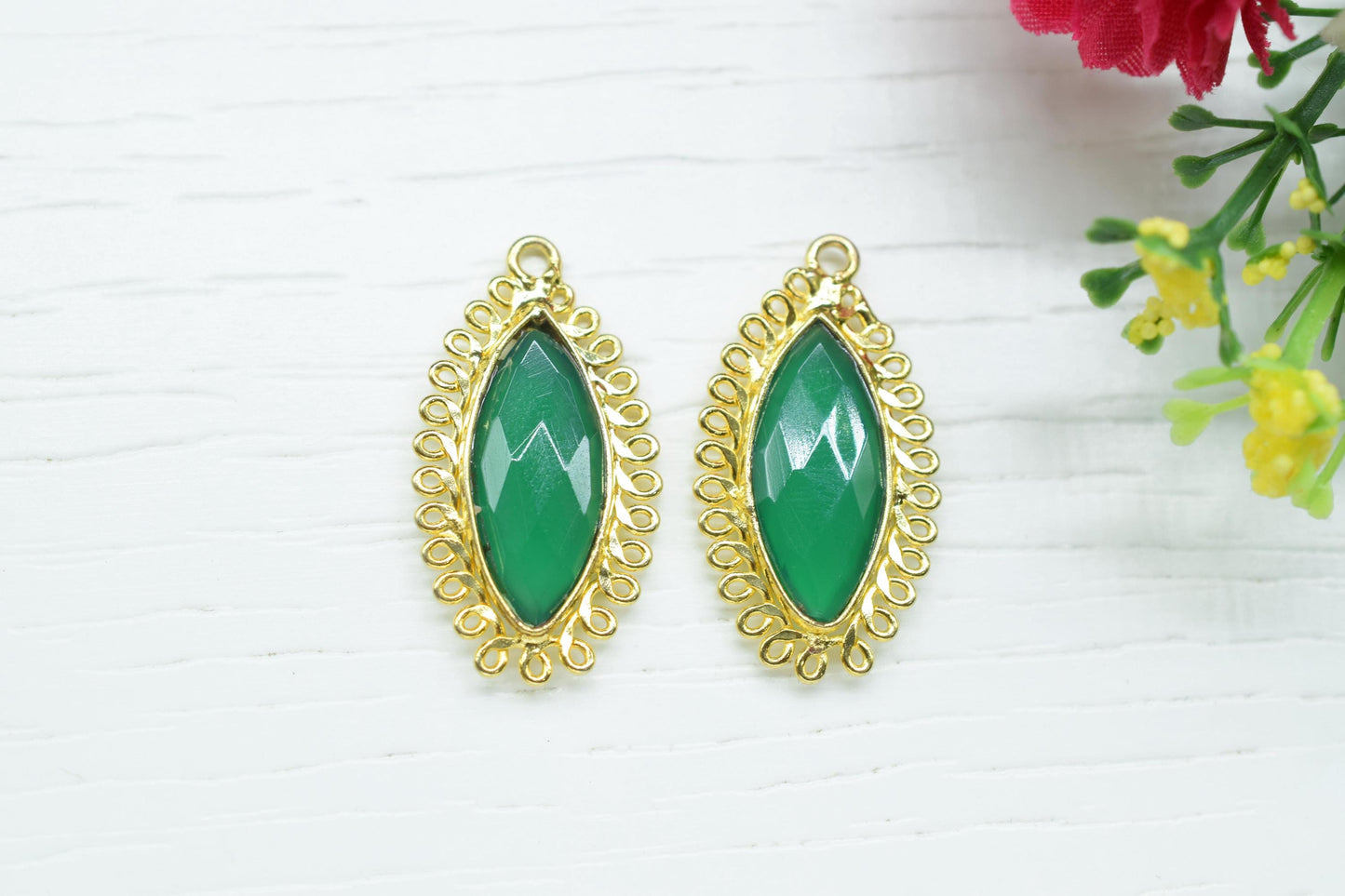 Green Onyx 10x20 Marquise Bezel Charms,Gemstone Brass Component,Wholesale Jewelry,Single Bail Pendant,Handmade Jewellery Connectors,Gift