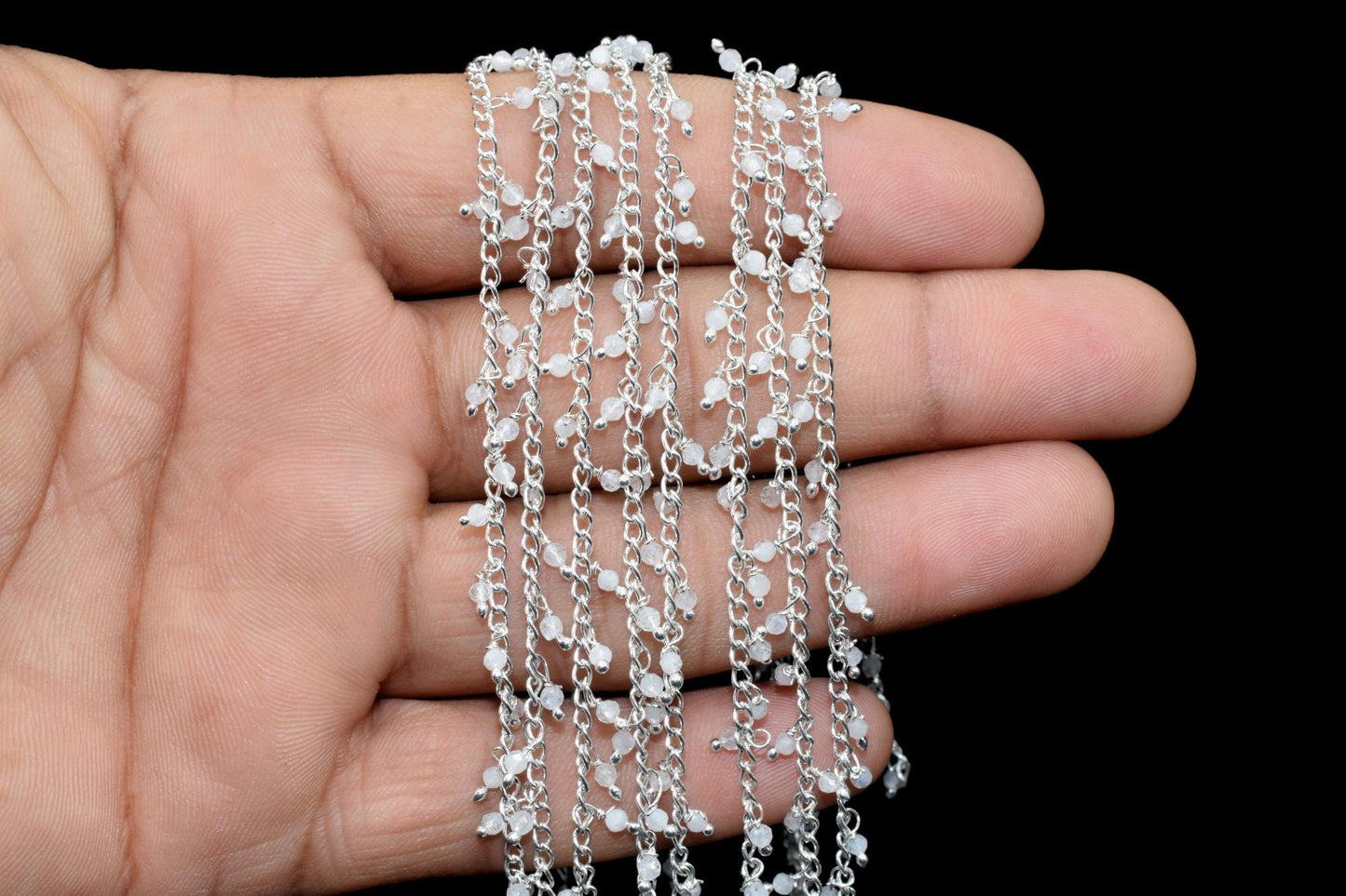 2mm Rainbow Moonstone Rosary Chain,Moonstone wire wrapped Jewelry,Gemstone Beads Rosary Chain,Moonstone Cluster Rosary,Jewelry Making Supply