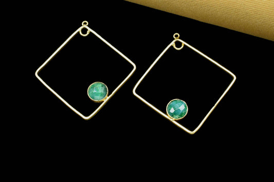 Emerald Gemstone Dangle Component,Emerald 32mm Square Shape Component,Gemstone Earring,Finding Necklace,Component Jewelry,Earring Connectors