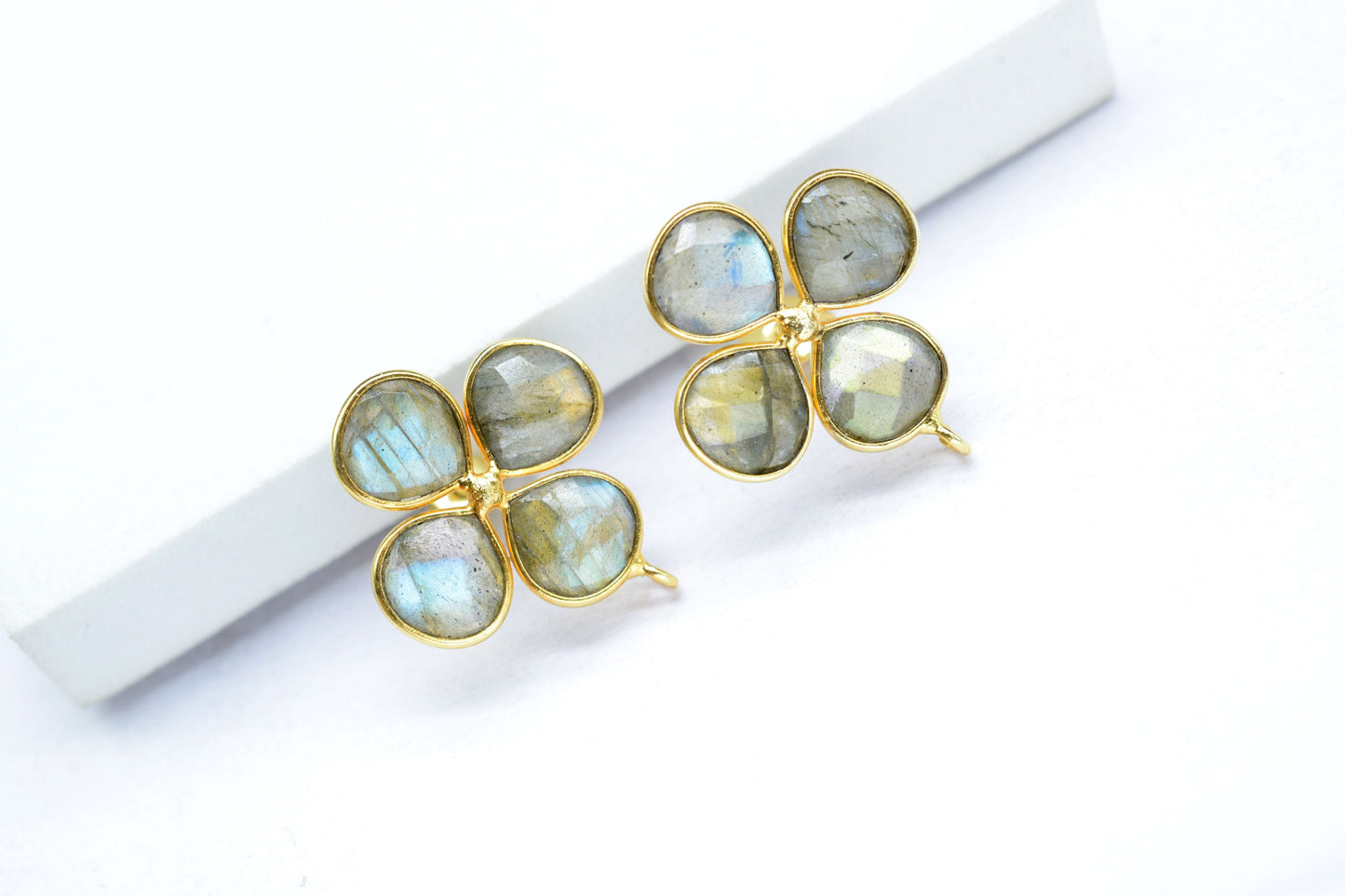Labradorite Gemstone Earring Connector/Gold Plated Jewelry/Labradorite Handmade Jewelry/Bezel Component/Jewelry making Stone/Heart Shape