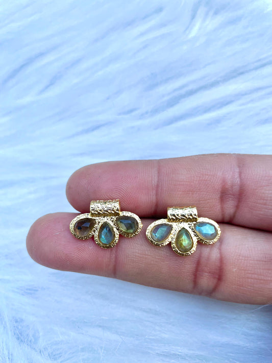 Natural Labradorite Connector Charms/Handmade Jewelry/Three stone Pendant/Women Jewelry/Brass Connector Jewellery/Handmade Connector/Gift