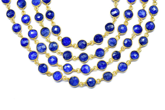 Blue Sapphire Faceted Bezel Connector,Finding Round Bezel Chain,handmade Jewelry Chain,Station Link Chain,Sapphire Round Bead Chain necklace