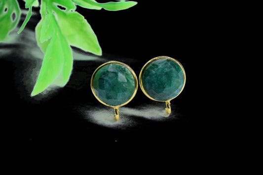Emerald 10mm Round Earring Connector,Jewelry Making,Emerald connectors stud,Gold Plated Earring Connector,Gemstone Link Connector,Round Stud