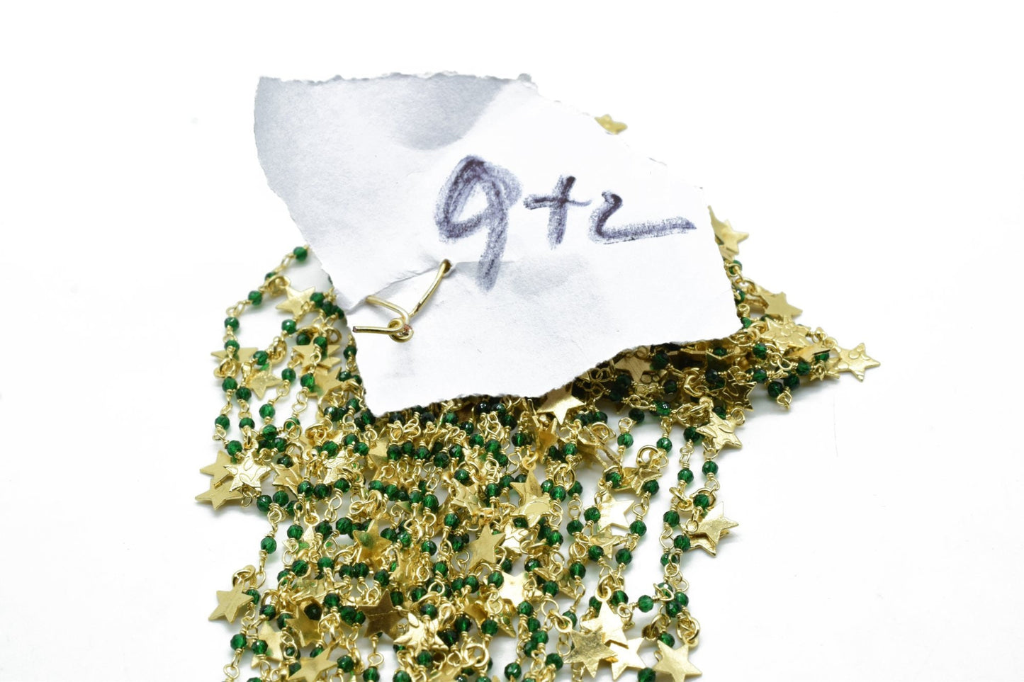 Green onyx 2mm Beaded & Star Charm Chain,Gold Plated Rosary Chain,Wire Wrapping Gemstone Chain, Gemstone chain,Anti-Tarnish Finished chain