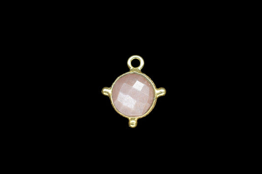 Peach Moonstone Pendant/Gemstone Component/Round Shape Charm/Single Bail Charms/Wholesale Supply/Gold Plated Jewellery/Moonstone Chamrs