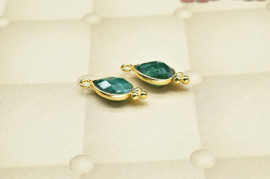 Emerald Gemstone 7x10mm Pear Shape Single Bail Connectors Jewelry,Emerald Gold Plated Charms Connectors,Emerald faceted Connector Jewelry,