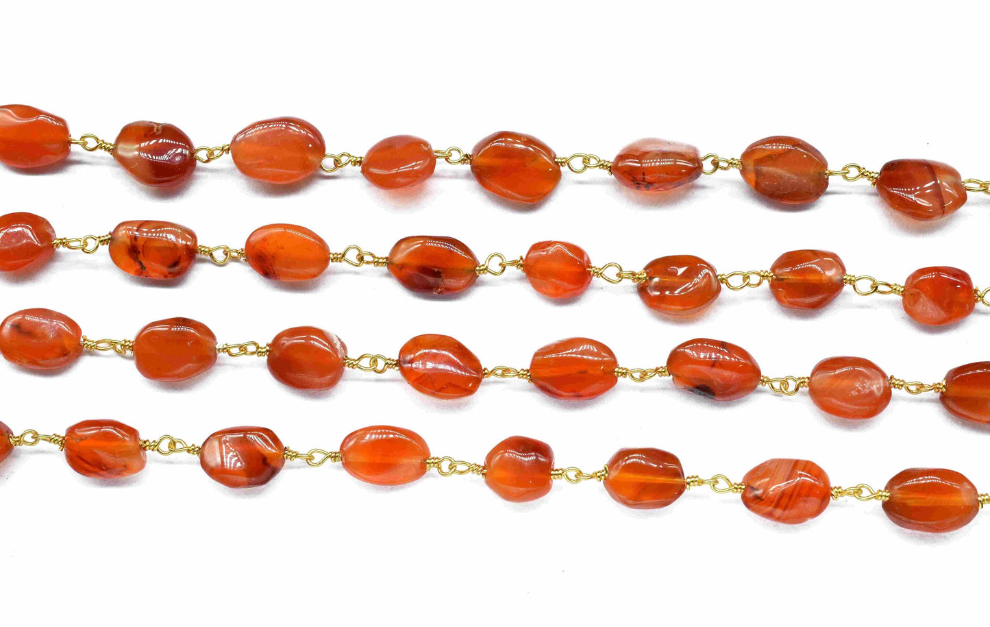 Carnelian Gemstone Beads Link Chain,Carnelian Gemstone rosary style Handmade Jewelry,Carnelian Smooth Oval Shape Wire Wrapped Beads Rosary