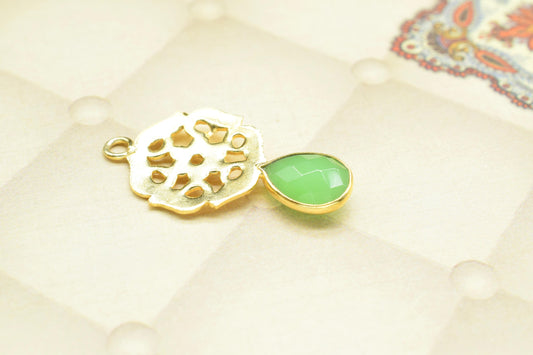 Chrysoprase Teardrop Pendant/Single Bail Charm/Chrysoprase Faceted Gemstone Pendant/Handmade Earring/Earring Making Bezel/Pear Shape Earring