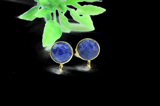 Blue sapphire 8mm Round Earring Connector,Gemstone Connector Post Stud,Craft Supplie,Jewelry Findings,Jewelry Making Connector,Sapphire Stud