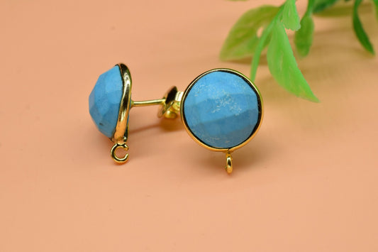 12mm Round Turquoise Earring Connector,Gemstone Connector Post Stud,Craft Supplies,Jewelry Findings,Jewelry Making Component,Turquoise Studs