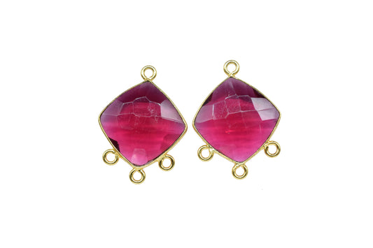 Pink Tourmaline Faceted single bail Charms Connector Jewelry,Pink Tourmaline Gold Plated bezel,Tourmaline 14mm Cushion shape Pendant,Gift
